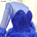 Jancember HTL1395 azul vestido de noche de alta calidad diseñador de manga larga vestidos de mujer